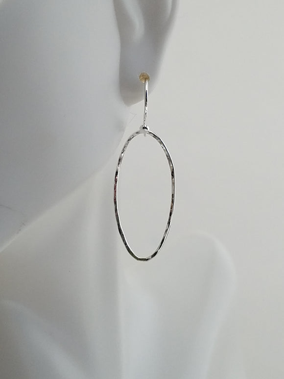 Earrings - Sterling Silver Open Oval with Hammered Texture. 2 Sizes