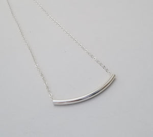 Necklace - Sterling Silver Curved Tube on Curb Chain