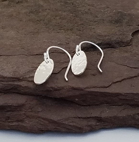 Earrings - Sterling Silver Oval Disks with Hammered Texture. 2 Sizes