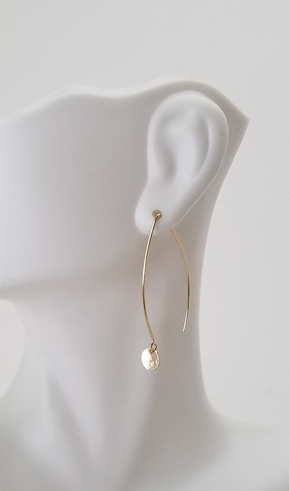 Earrings - 14k Gold Filled Circle Disks on Marquise Wires. 2 Sizes