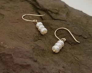 Earrings - Triple Potato Pearl on 14k gf Ear Wire
