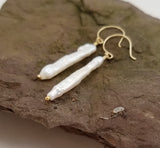 Earrings - BIWA style Pearl on 14k gf Earwire. 3 Sizes