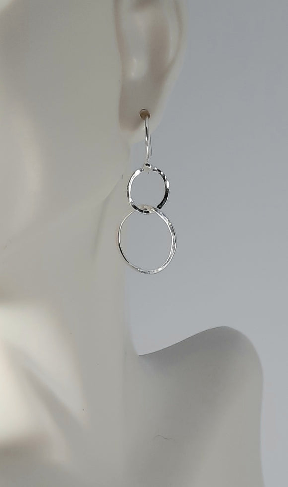 Earrings - Sterling Silver Double Linked Circles with Hammered Texture