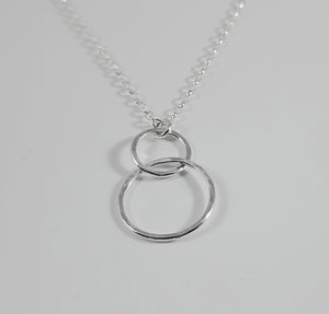 Necklace - Sterling Silver Double Linked Circles with Hammered Texture