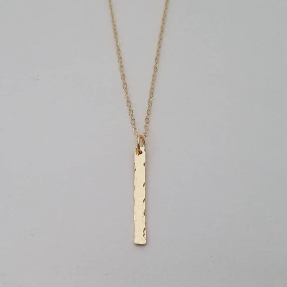 Necklace - 14k Gold Filled Bar with Hammered Texture. 2 Sizes